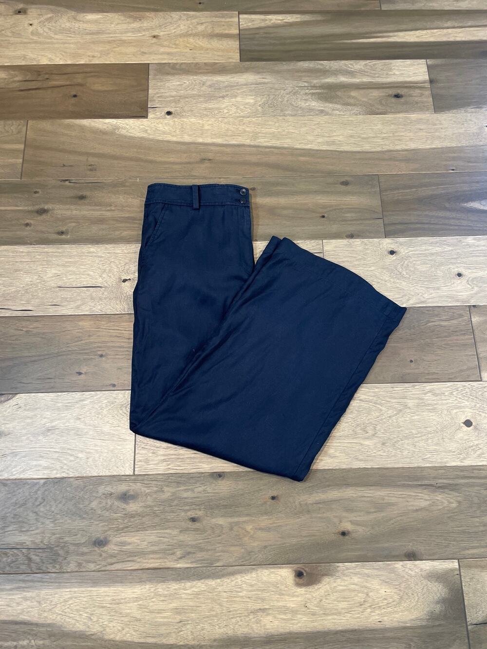 Talbots Linen Tencel Wide Leg Crop Pants Size 12 Navy Blue